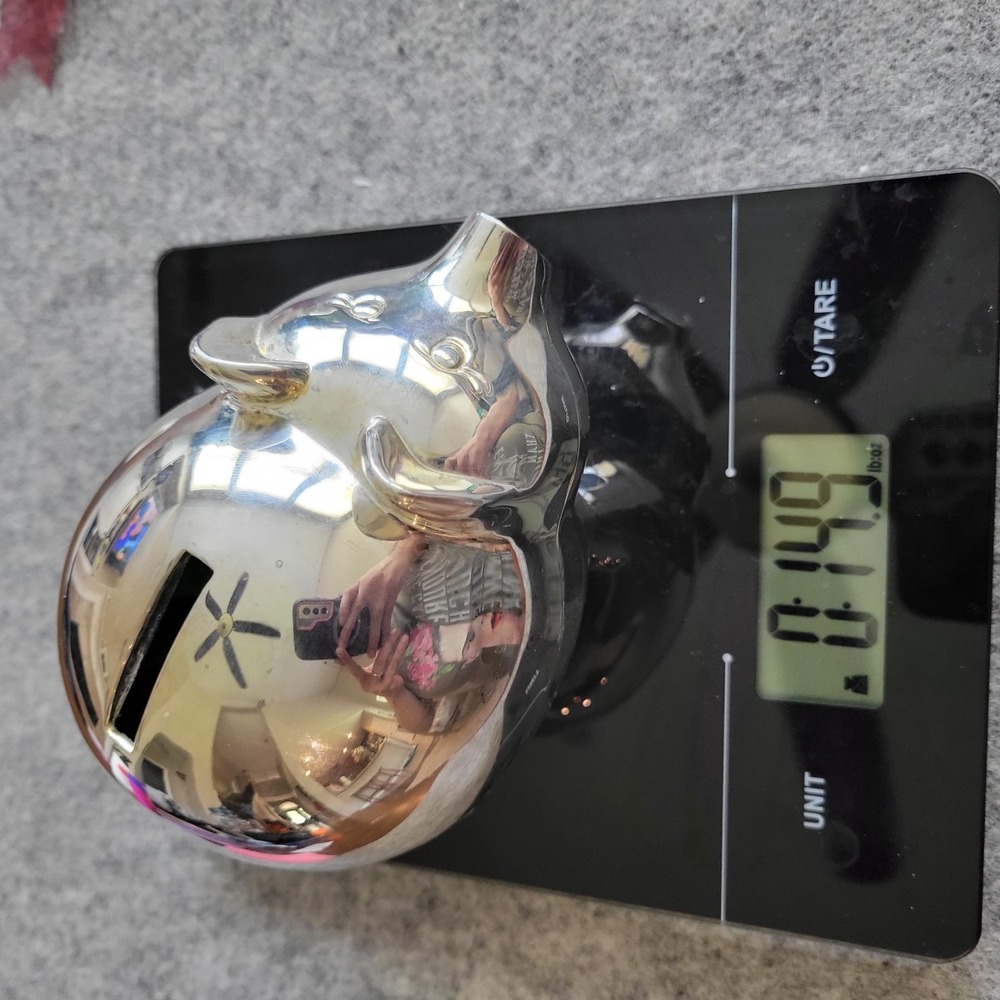 pre-loved small metal piggy bank with stopper excellent condition - Picture 16 of 16